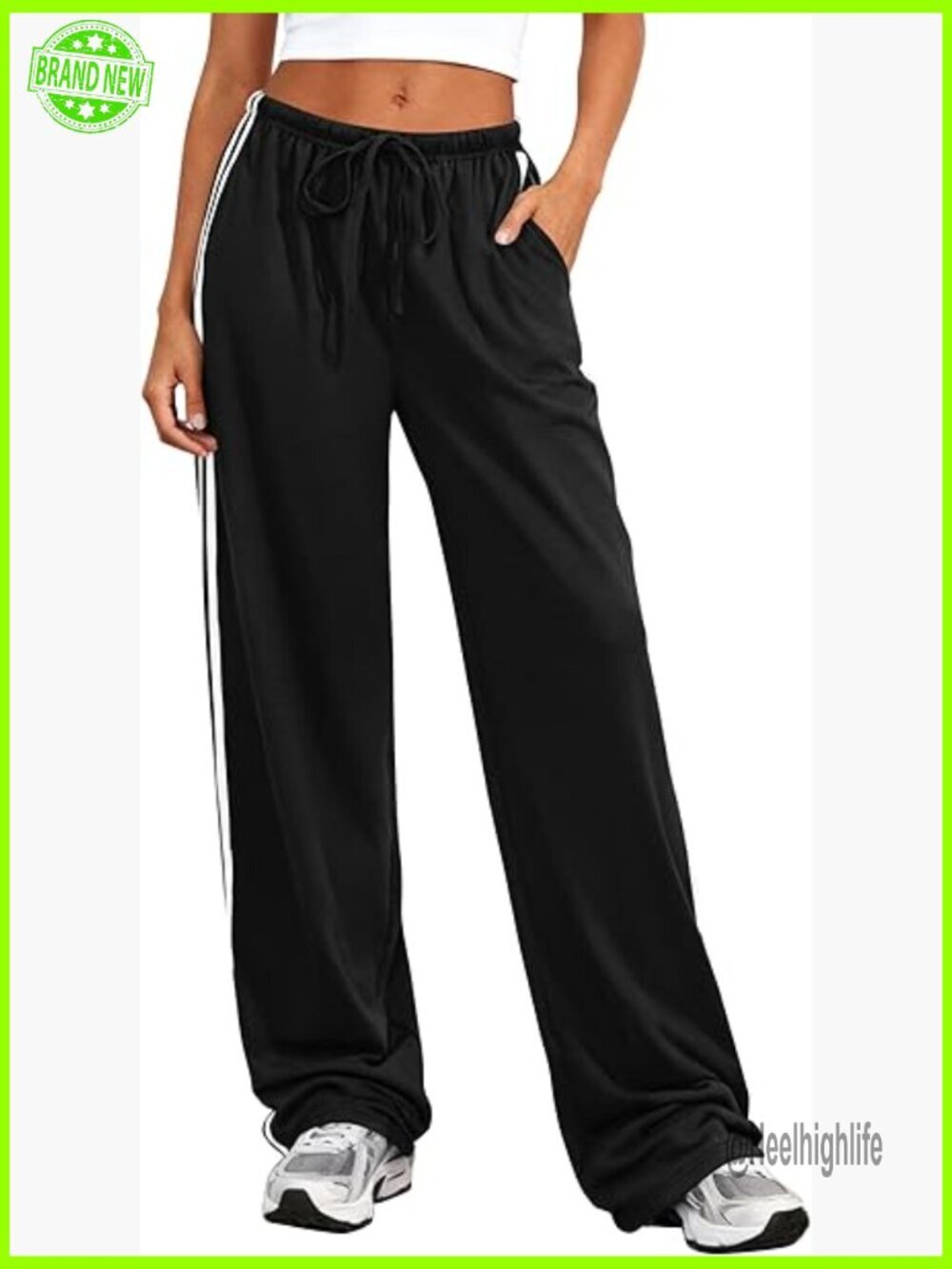 Wide Leg Sweatpants High Rise Drawstring Waist Athletic Track Pants